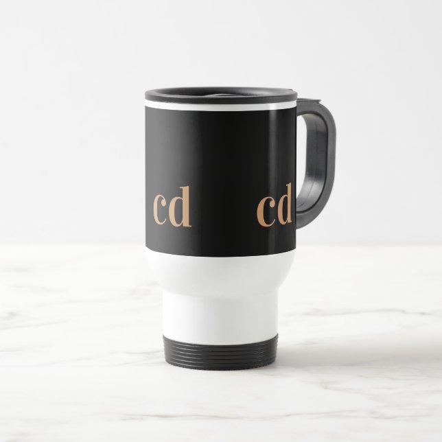 Black gold monogram initials modern custom travel mug (Front Right)