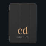 Black gold monogram initials modern elegant custom iPad mini cover<br><div class="desc">A classic chic black background. Personalise and add your monogram initials and your name. Golden and white letters. Modern,  trendy and simple.</div>