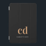 Black gold monogram initials modern elegant custom iPad mini cover<br><div class="desc">A classic chic black background. Personalise and add your monogram initials and your name. Golden and white letters. Modern,  trendy and simple.</div>
