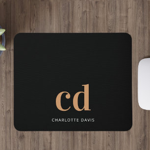Black gold monogram initials modern elegant custom mouse mat