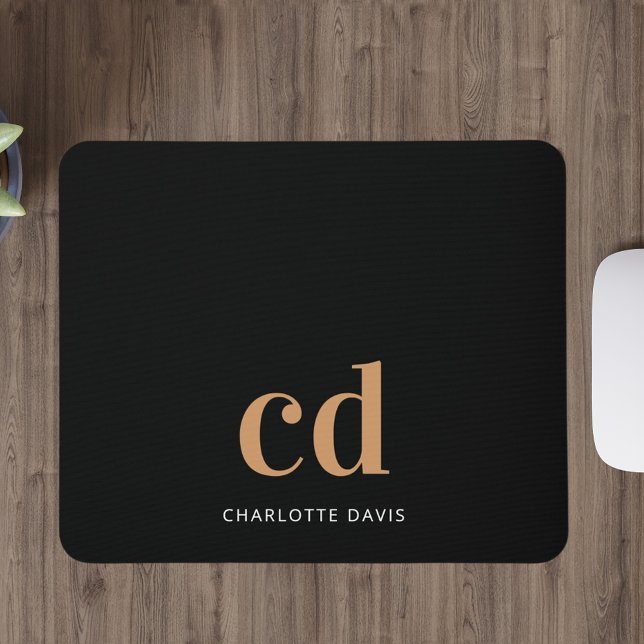 Black gold monogram initials modern elegant custom mouse mat (Creator Uploaded)
