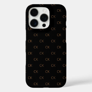 Black gold monogram initials modern minimalist iPhone 16 pro case