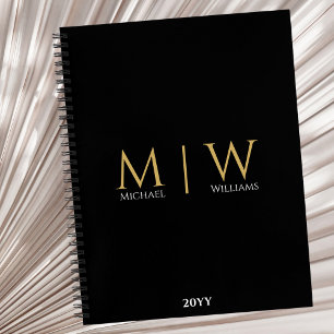Black Gold Monogram Initials Modern Professional Notebook