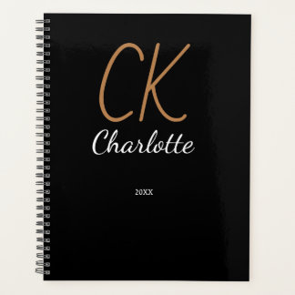 Black gold monogram initials name 2025 planner