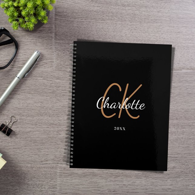 Black gold monogram initials name minimalist 2021 planner (Creator Uploaded)