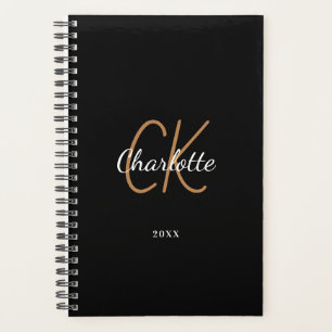 Black gold monogram initials name minimalist 2027 planner