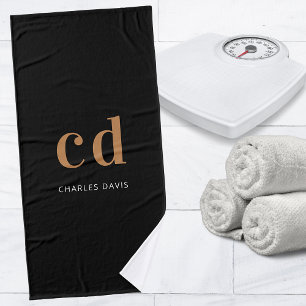 Black gold monogram initials name minimalist bath towel