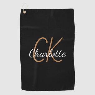 Black gold monogram initials name minimalist golf towel