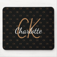 Black gold monogram initials name script elegant