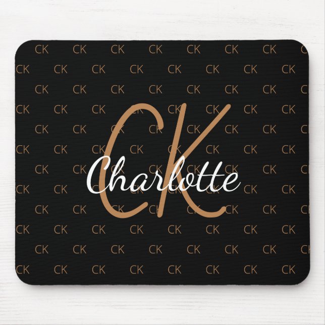 Black gold monogram initials name script elegant mouse mat (Front)