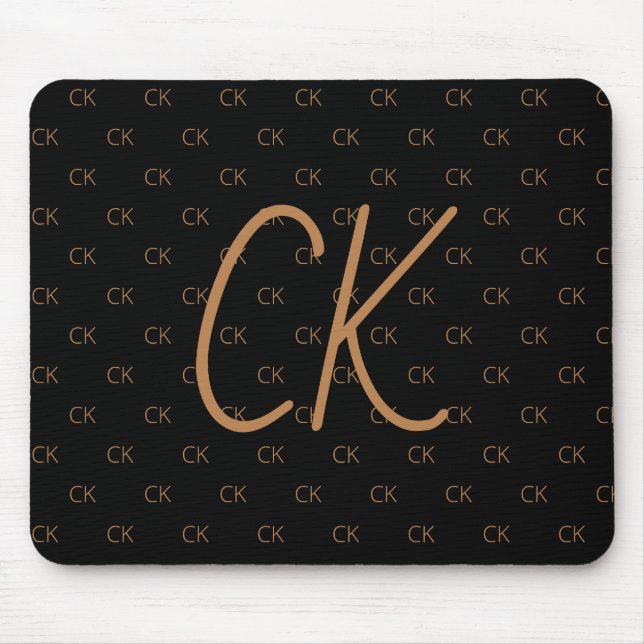 Black gold monogram initials script elegant mouse mat (Front)