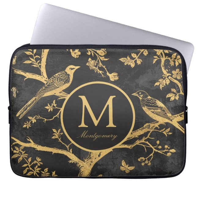 Black Gold Monogram  Laptop Sleeve (Front)