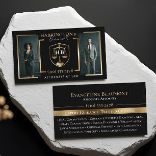 Black Gold Monogram Luxury Attorneys At Law Photo Business Card