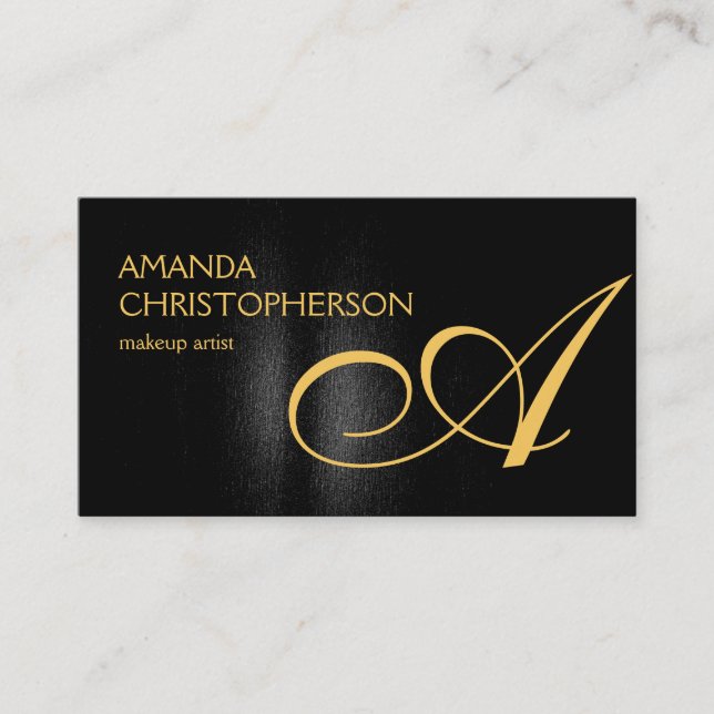 Black Gold Monogram Makeup Artist Business Card (Front)
