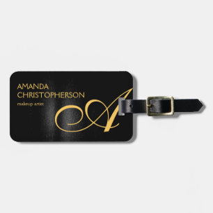 Black Gold Monogram Makeup Artist Modern Plain Art Luggage Tag