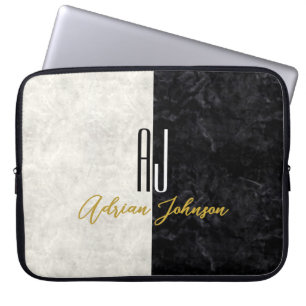 Black Gold Monogram Marble Laptop Sleeve