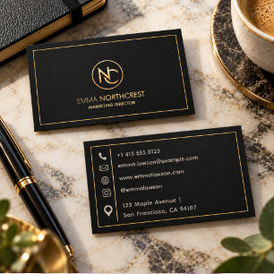 Black Gold Monogram Minimalist Professional Business Card