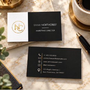 Black Gold Monogram Minimalist Professional Business Card