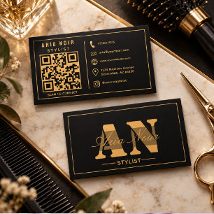 Black Gold Monogram Minimalist Professional  Business Card