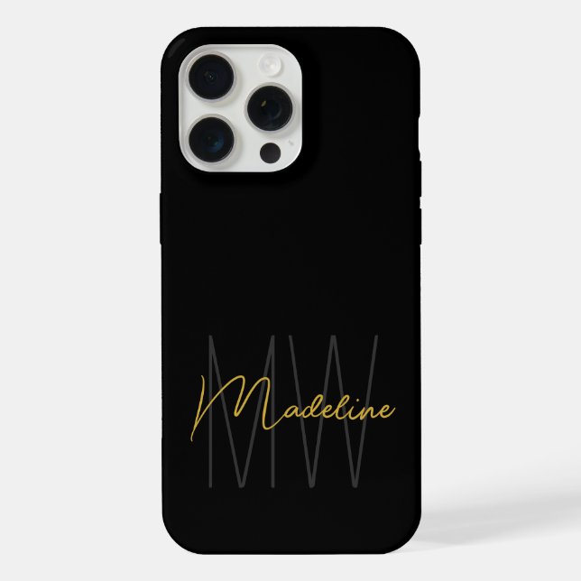 Black Gold Monogram Modern Chic iPhone Case (Back)