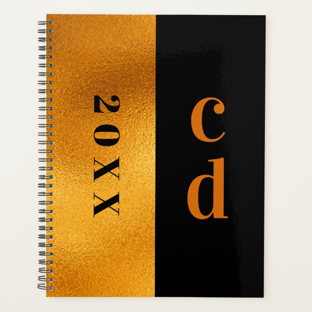 Black gold monogram modern minimalist planner (Front)