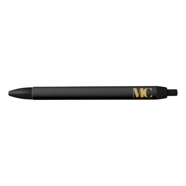 Black Gold Monogram Monogrammed Elegant Modern Black Ink Pen (Front)
