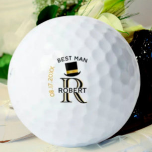 Black Gold Monogram Name Best Man Wedding Favour Golf Balls