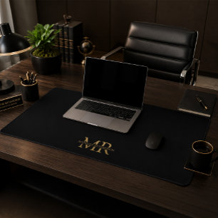 Black Gold Monogram Name Initials Professional Desk Mat