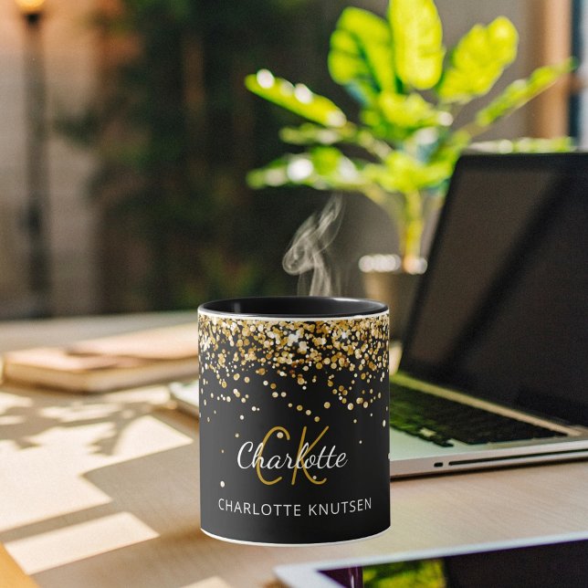 Black gold monogram name mug (Creator Uploaded)