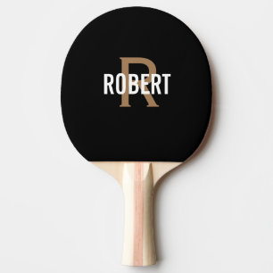 Black gold monogram name  ping pong paddle