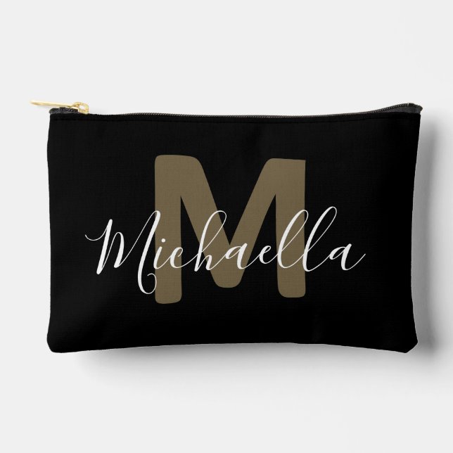 Black & Gold Monogram Name Small Accessory Pouch (Front)