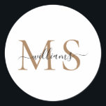 Black & Gold Monogram Name Wedding Classic Round S Classic Round Sticker<br><div class="desc">Black & Gold Monogram Last Name Classic Round Sticker.</div>