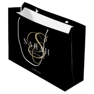 Black Gold Monogram Personalised Bridesmaid Large Gift Bag