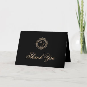 Black Gold Monogram Photo Wedding Thank You Card