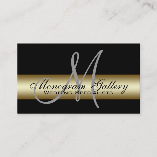 Black Gold Monogram Printed Business Card (Front)