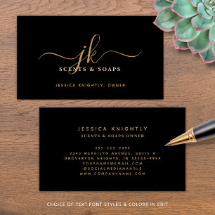 Black Gold Monogram Script Initials Business Logo Business Card