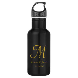 Black Gold Monogram Script Name Custom 532 Ml Water Bottle