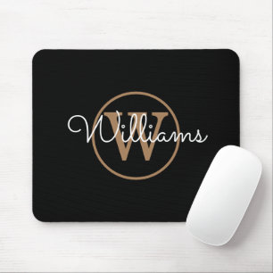 Black Gold Monogram Script Name Mouse Mat