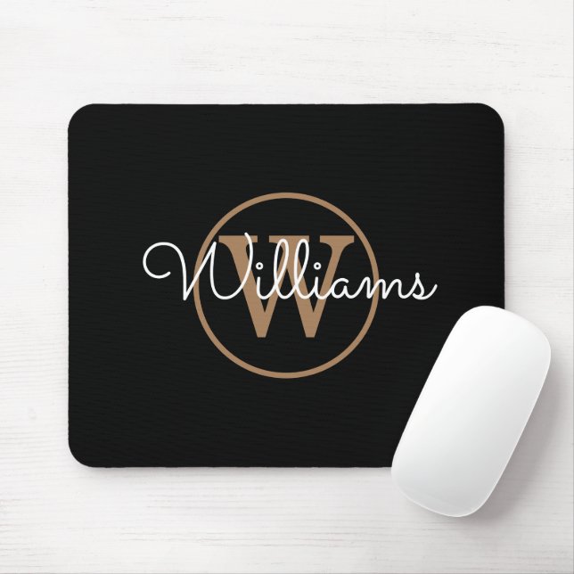 Black Gold Monogram Script Name Mouse Mat (With Mouse)