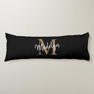 Black Gold Monogram Script Newlywed Anniversary Body Cushion