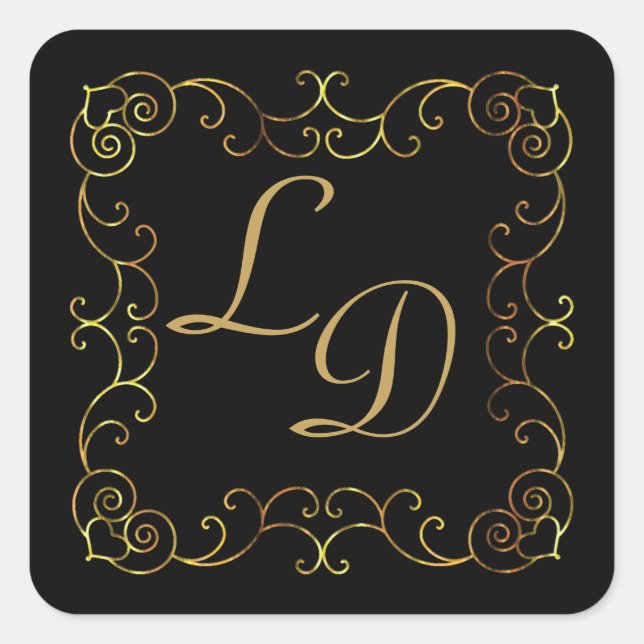 Black & Gold Monogram Sticker Wedding Stickers (Front)
