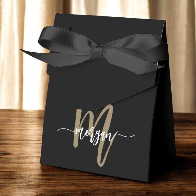 Black Gold Monogram Stylish Modern  Favour Box (Creator Uploaded)
