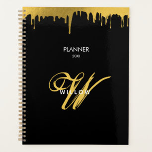 Black Gold Monogram Vintage Script 2025 Calendar Planner