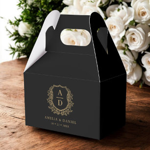 Black Gold Monogram Wedding Black Crest Modern Favour Box