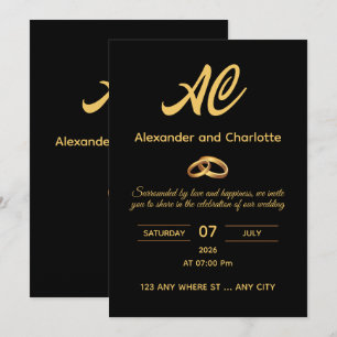 Black Gold Monogram Wedding Invitation