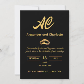 Black Gold Monogram Wedding Invitation