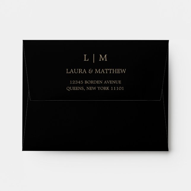 Black Gold Monogram Wedding Invitation Envelope (Back (Top Flap))