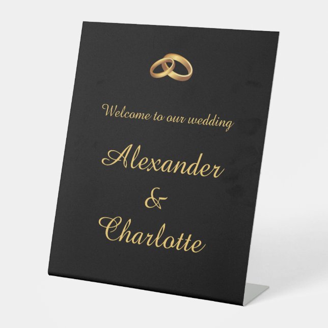 Black Gold Monogram Wedding Welcome Sign (Front)