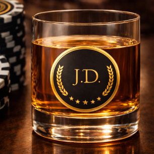 Black & Gold Monogram Whiskey Glass Poker