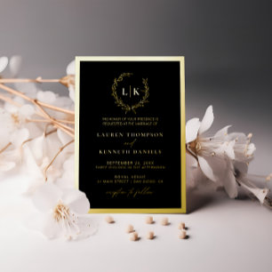 Black Gold Monogram Wreath Wedding 